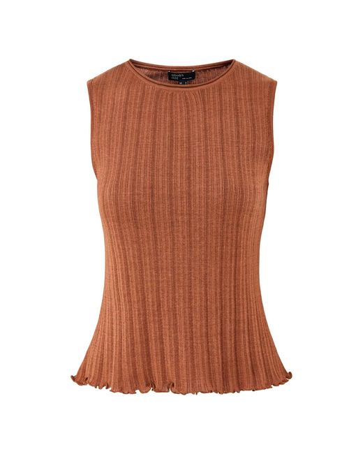 Nobody's Child Brown Rib & Ruffle Sheer Knit Vest