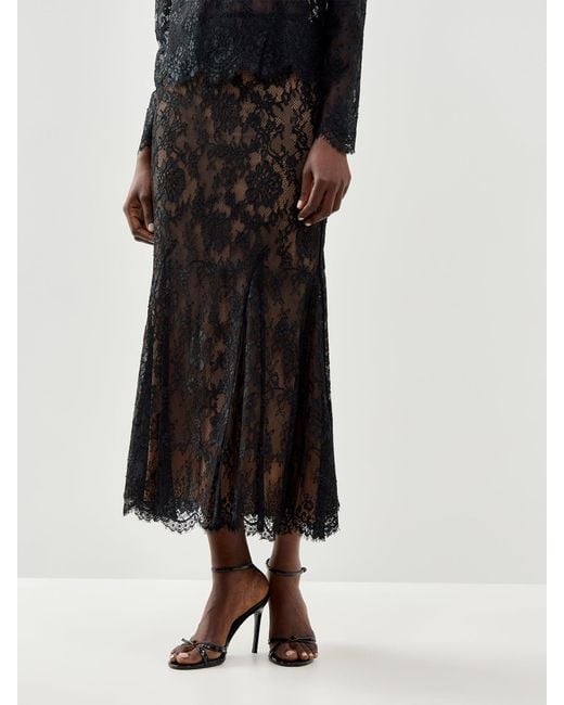 Self-Portrait Black Lace Midi Skirt