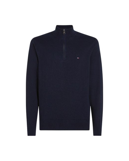 Tommy Hilfiger Blue Pima Cashmere Blend Zip Sweater for men