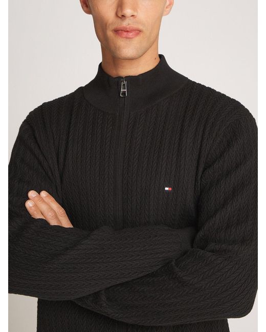 Tommy Hilfiger Black Herringbone Zip Sweater for men