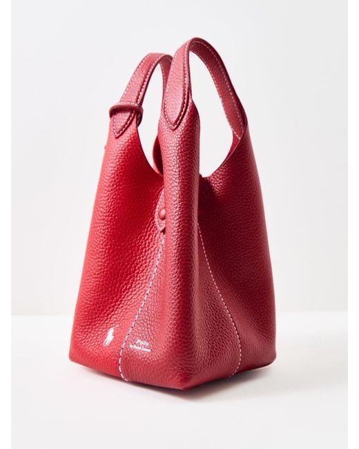 Polo Ralph Lauren Red Shiny Drum Pebble Bucket Bag