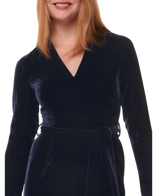 Whistles Blue Elora Wide-Leg Velvet Jumpsuit