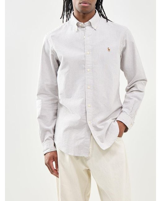 Polo Ralph Lauren White Custom Fit Stripe Oxford Shirt for men