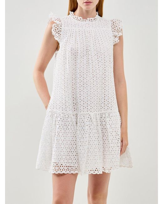 roandzo White Broderie Mini Dress