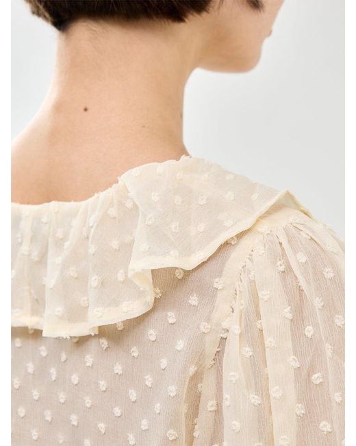 ONLY Natural Isla Long Sleeve Frill Dobby Top Cream