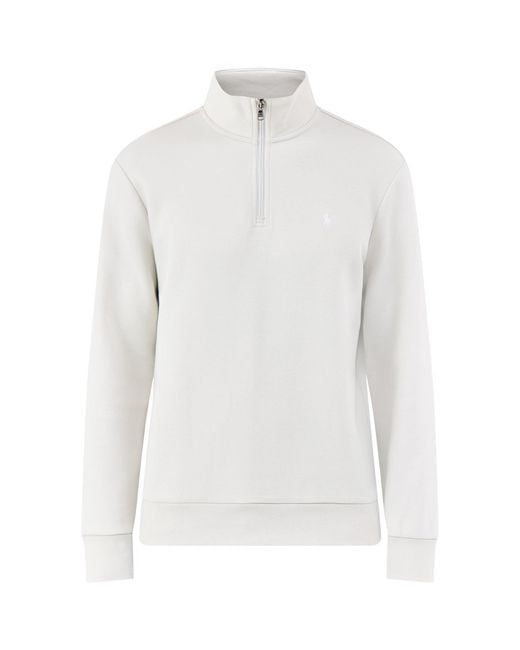 Polo Ralph Lauren White Double Knit Quarter Zip Sweatshirt for men