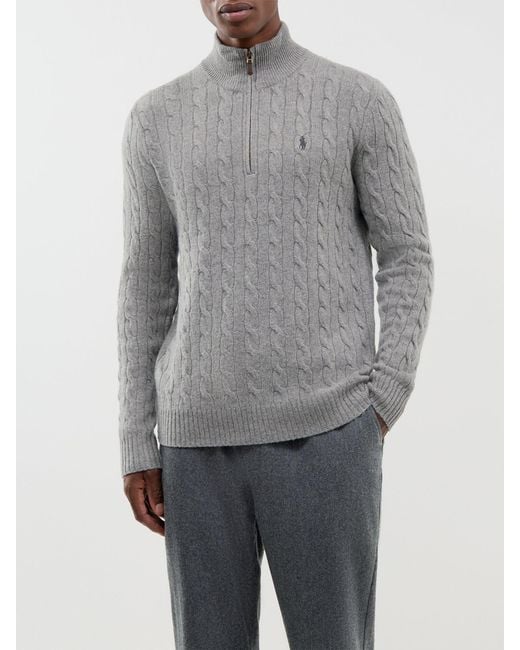 Polo Ralph Lauren Gray Wool & Cashmere Blend Cable Knit Quarter-Zip Jumper for men