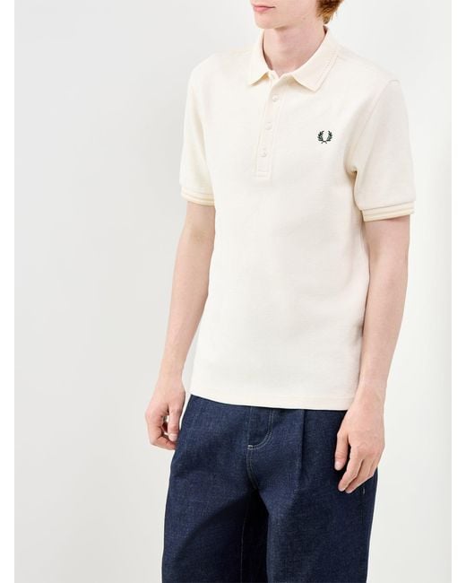 Fred Perry White Jacquard Polo Shirt Cream for men