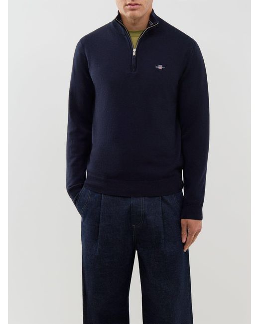 Gant Blue Superfine Half-Zip Jumper for men