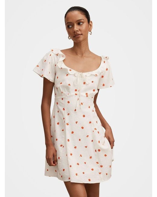 Forever New White Riley Petite Ruffle Neck Mini Dress