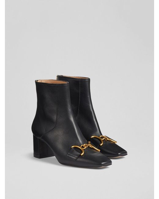 L.K.Bennett White Women's Nadina Leather Snaffle-detail Ankle Boots