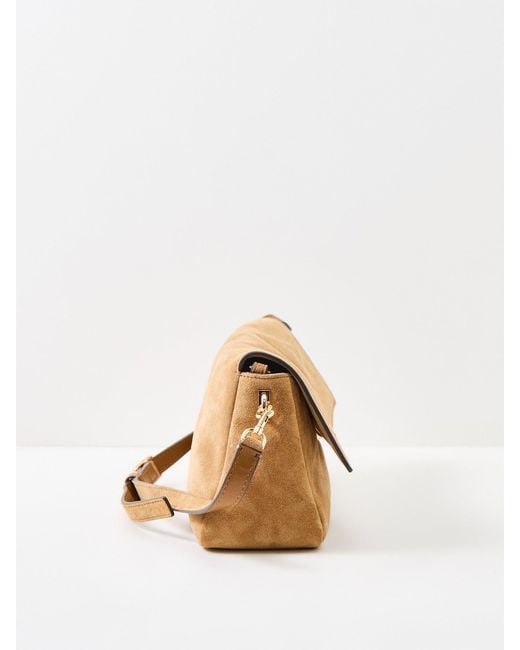 Tory Burch Natural Charlie Suede Small Shoulder Bag Tan