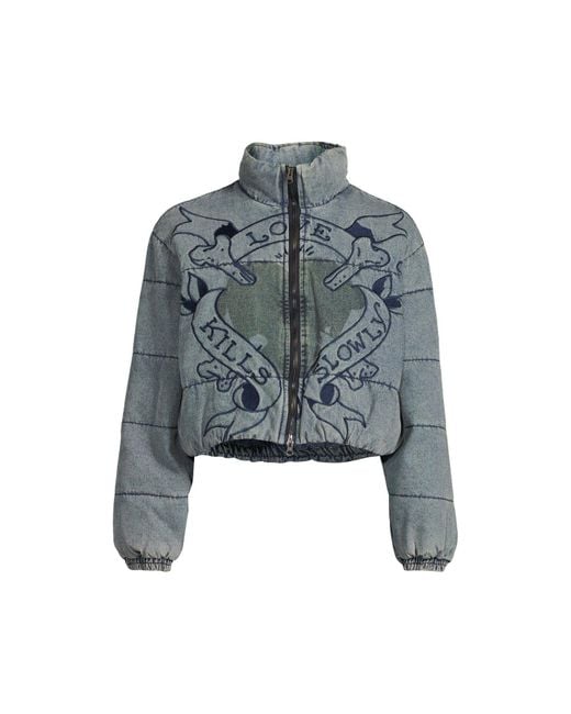 Ed Hardy Blue Love Kills Quilted Puffer Jacket