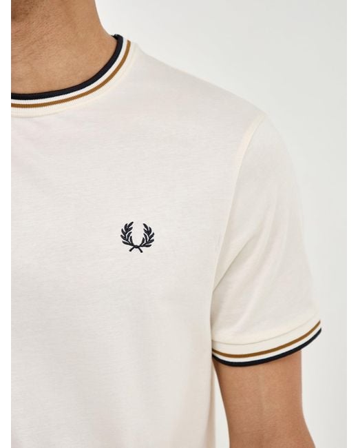 Fred Perry White Twin Tipped T-Shirt Cream for men