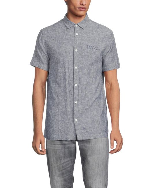 Armani Exchange Gray Men's Linen Mix Short Sleeve Shirt for men