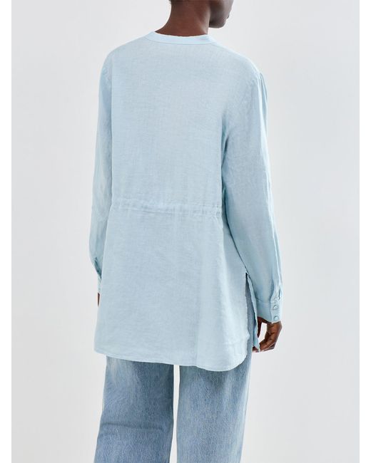 Eileen Fisher Blue Mandarin Collar Long Shirt