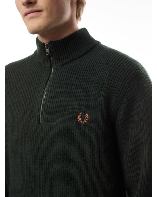 Fred Perry Black Textured Half Zip Jumper for men