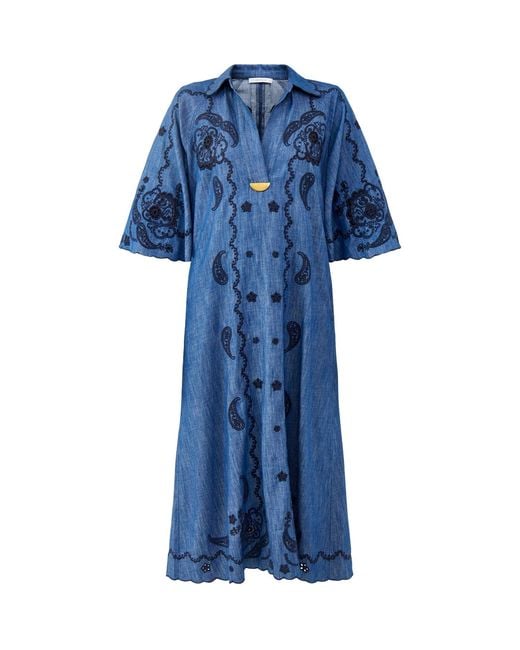 Zimmermann Blue Aster Embroidered Denim Midi Dress