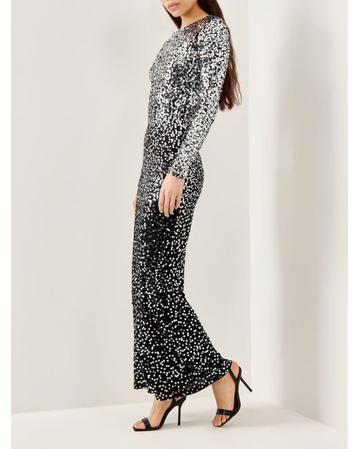 Rabanne Gray Sequin Ombre Long Sleeve Maxi Gown
