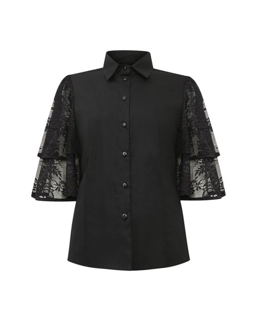 James Lakeland Black Lace Frill Short Sleeve Shirt