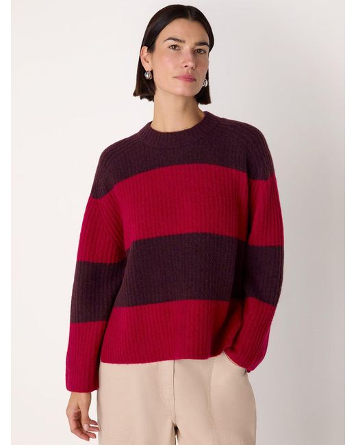 Whistles Red Mix Wide Stripe Knit, Wool