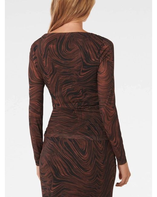 Forever New Brown Women's Zali Ruched Mesh Long Sleeves Top