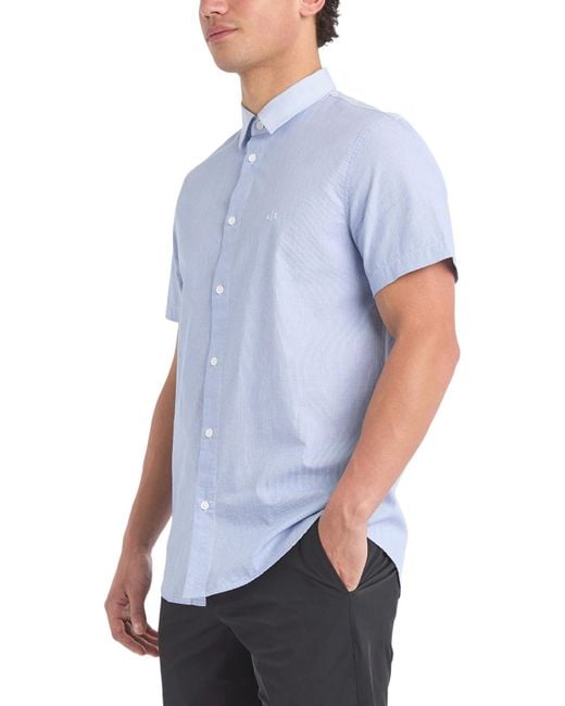 Armani Exchange Blue Men's Check Short Sleeve Shirt for men