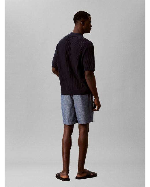Calvin Klein Blue Chambray Drawstring Shorts for men