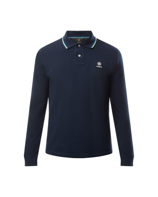 Sandbanks Blue Men's Badge Logo Tipped Long Sleeve Polo Shirt for men