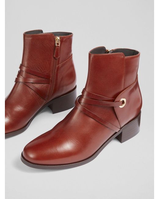 L.K.Bennett Red Alba Tan Strap Detail Ankle Boots