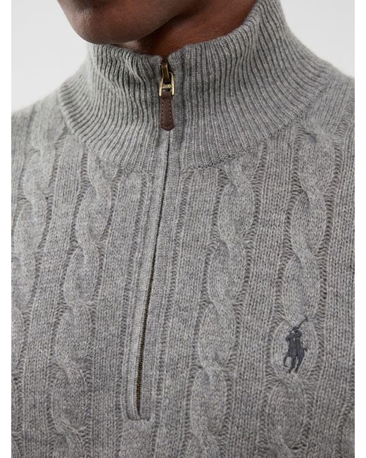Polo Ralph Lauren Gray Wool & Cashmere Blend Cable Knit Quarter-Zip Jumper for men