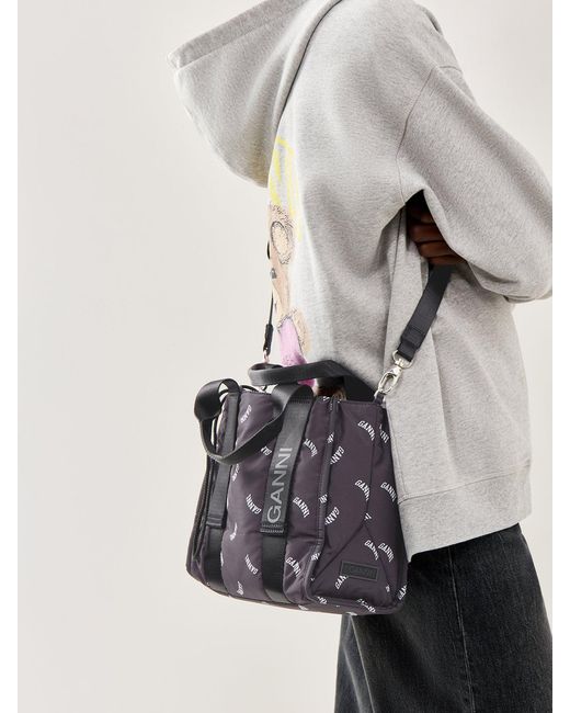 Ganni Gray Logo Small Canvas Tote Bag