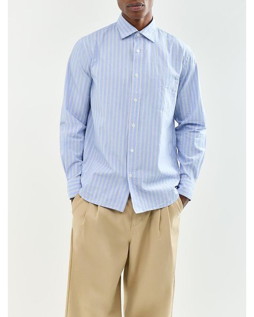 Hartford Blue Paul Poplin Long Sleeve Shirt for men