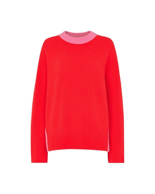 Whistles Red Colour Block Crew Neck Knit