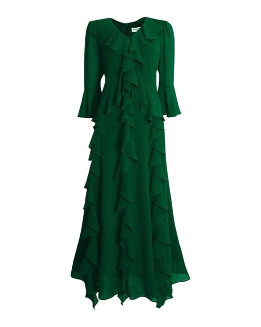 James Lakeland Green V-Neck Ruffle Dress