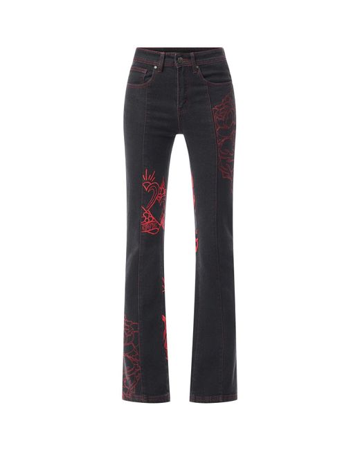 Ed Hardy Blue Rouge Hearts Flared Jeans