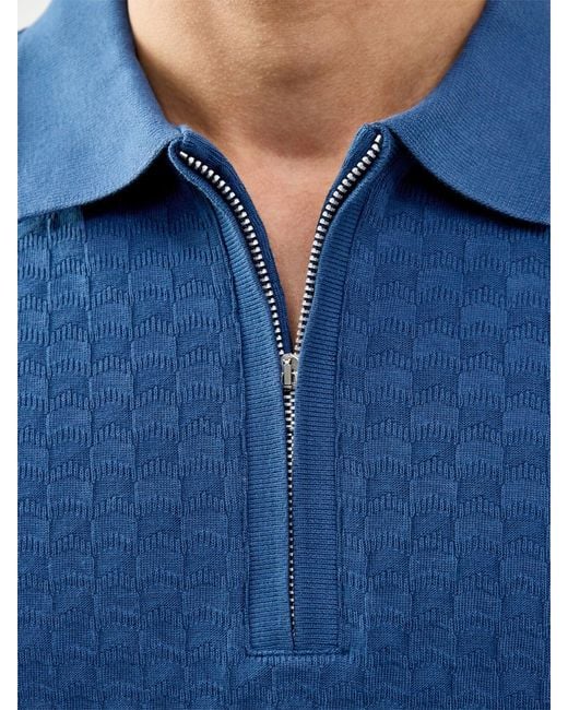 Paul Smith Blue Textured Zip Knitted Polo for men