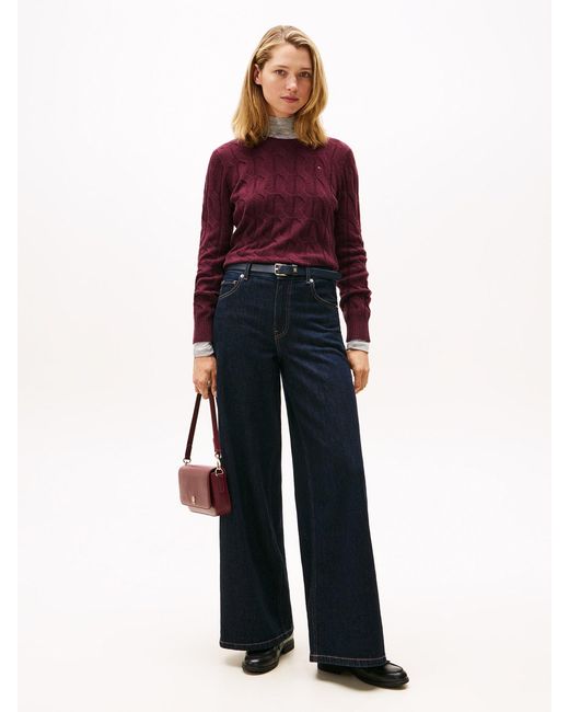 Tommy Hilfiger Purple Cable Knit Soft Jumper