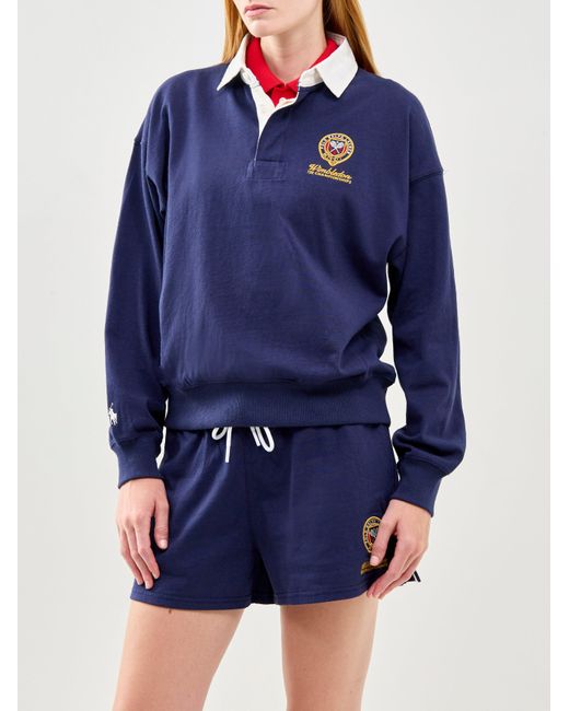 Polo Ralph Lauren Blue Wimbledon Rugby Collared Top, Cotton