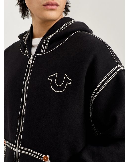 TRUE RELIGION Super Qt Cinched Zip Up Hoodie in Black for Men