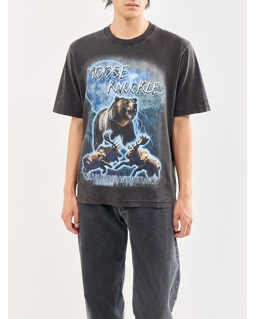 Moose Knuckles Black Into The Wild Graphic T-Shirt for men