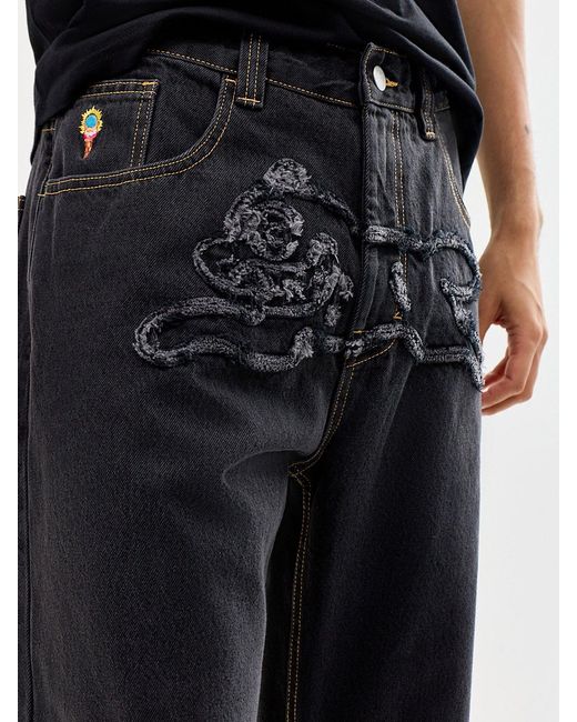 ICECREAM Black Appliqué Running Dog Double Scoop Jeans for men