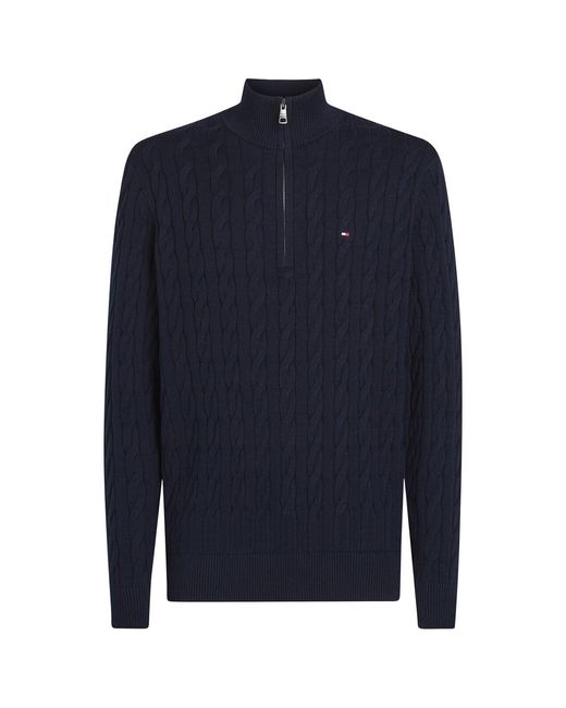 Tommy Hilfiger Blue Cable Knit Half-Zip Jumper for men
