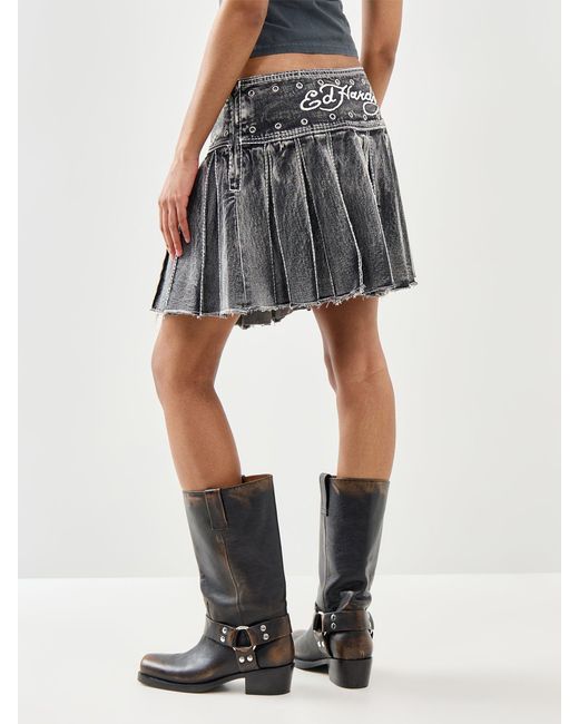 Ed Hardy Gray Contrast Stitch Pleated Rose Skirt