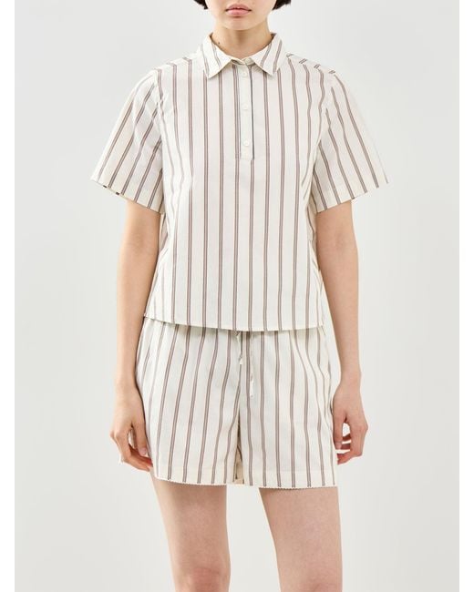 SELECTED White Gina Relaxed Crochet Edge Polo Top