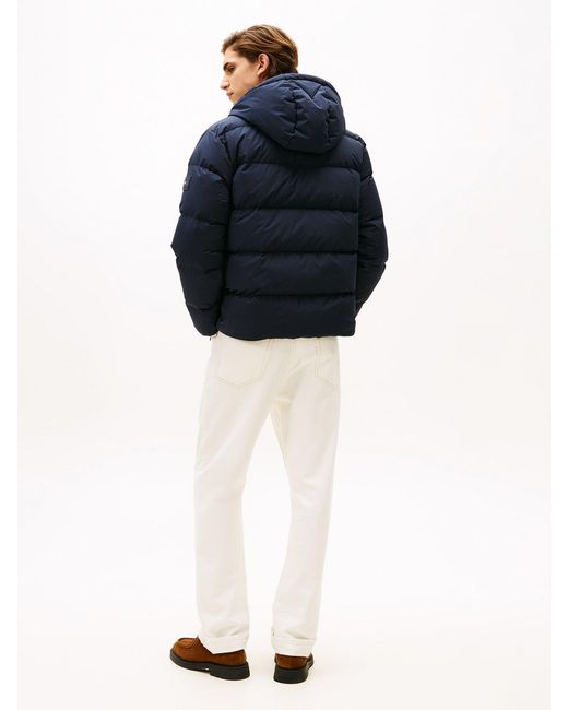 Tommy Hilfiger Blue Water Repellent Down Hooded Puffer Jacket for men