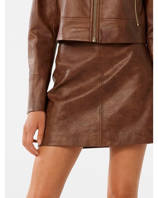 Forever New Brown Wren Vegan Leather Mini Skirt