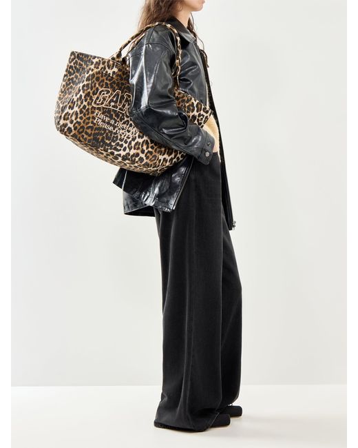 Ganni Black Medium Trapeze Shopper Bag Printed