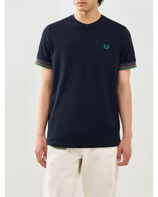 Fred Perry Blue Twin Tipped Cuff T-Shirt for men