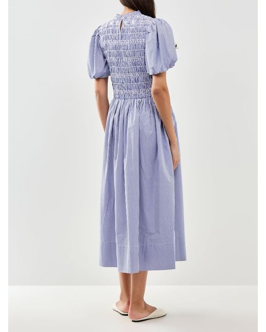 roandzo Purple Stripe Shirred Bodice Smock Dress